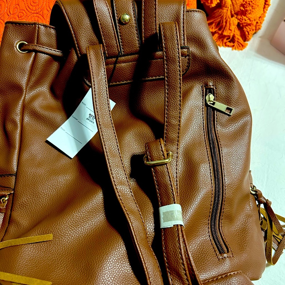 NWT fringe backpack Brown vegan leather